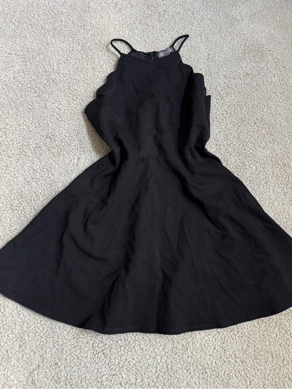 Black Spaghetti-Strap Mini Dress with Flared Skirt fit flare sexy mini